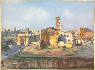 フォロ ロマーノ近くのティトゥスの凱旋門とヴィーナスとローマの神殿 作： Ippolito Caffi