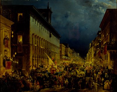 1834年、ローマでのモッコリの夕べ。 作： Ippolito Caffi