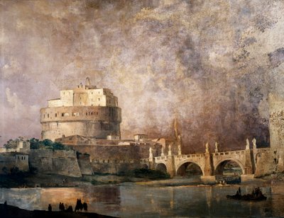 ローマ、サンタンジェロ城（サンタンジェロ）。イポリット・カッフィ（1809-1866）による絵画、油彩・キャンバス、19世紀半ば 作： Ippolito Caffi