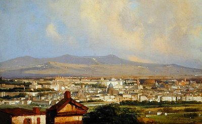 モンテマリオからのローマの眺め」（油彩・パネル 作： Ippolito Caffi