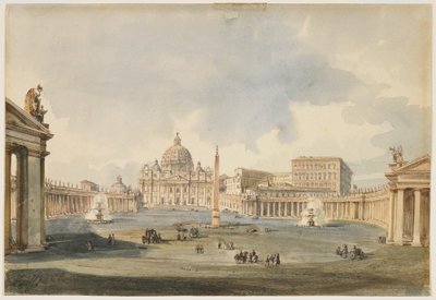 サンピエトロ広場とローマのバシリカのビュー、c。 1846 作： Ippolito Caffi