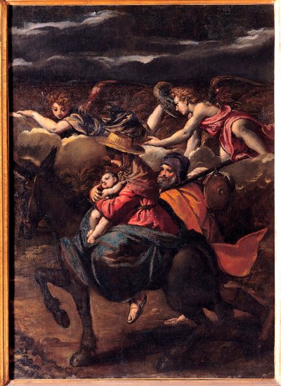 La fuite en Egypte - エジプトへの逃避 - 絵画 Ippolito Scarsellino (Scarsella) (1551-1620)、キャンバスに油彩 1585 (101x73 cm) - Musei Capitolini、ローマ 作： Ippolito Scarcella