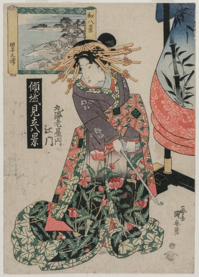 マルエビアの宮廷女官エモンとタゴ湾の眺め... 1820年代後半から1830年代前半頃 作： Ipposai Kuniyasu
