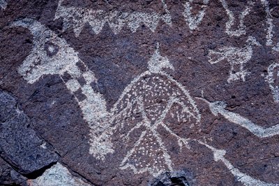 ニューメキシコのアナサジ族のペトログリフ（岩絵）彫刻。 作： Ira Block