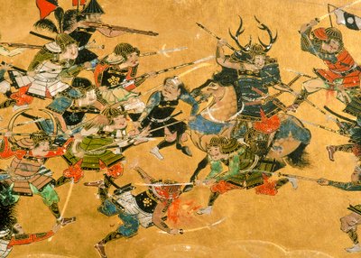 大坂の陣の場面を描いた中2枚のパネル、2005年（写真） 作： Ira Block