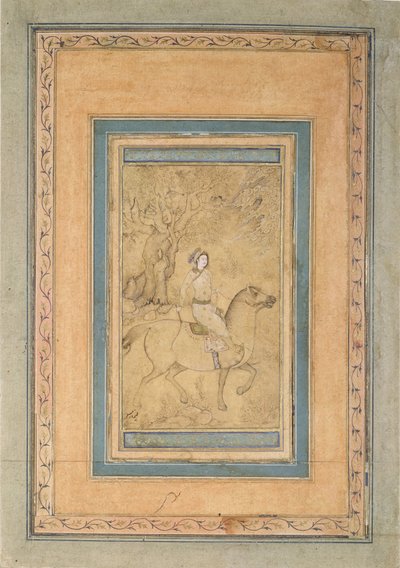 17世紀半ばの風景の中の騎士。 作： Iranian Master