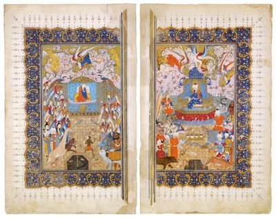 シバの女王とソロモン王の原稿、フェルドウシの壮大なシャーナメのイルミネーション 作： Iranian Master