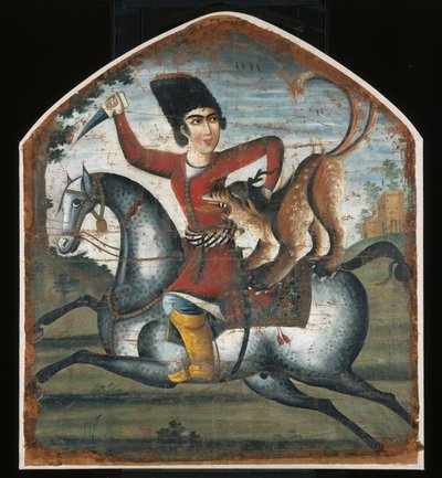 18世紀半ばに神話上の獣に襲われた馬に乗ったハンター（200943参照） 作： Iranian School