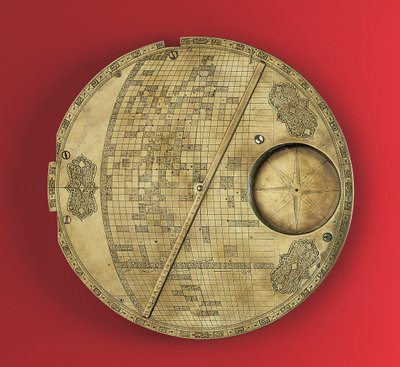 イスファハンからのイスラムのメッカ中心の世界地図、サファヴィー朝 作： Iranian School
