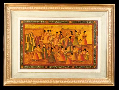 塗装されたパネルのペアの1つ、カジャールイラン、1850-75 作： Iranian School