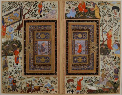 見開きページ。 イラン、イスファハン、17 世紀初頭.. 作： Iranian master.