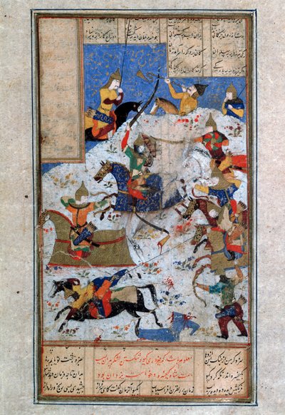 イラン人とトゥラニア人の戦い、16 世紀。 作： Iranian master.