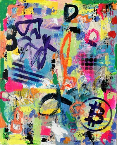 鮮やかなビットコインのグラフィティ 作： Irene Chua