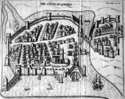 17世紀のアイルランド、リムリック市の平面図（彫刻） 作： Irish School