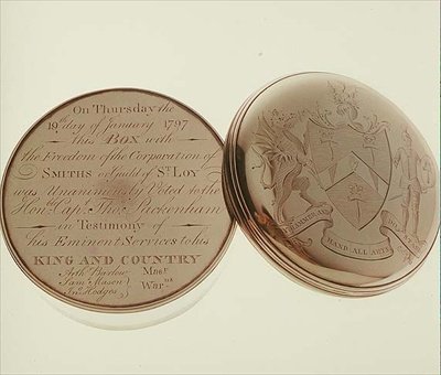 1797年にスミス社からT.パケナム氏に贈られたフリーダムボックス、ダブリンのジェームス・キーティング社製 作： Irish School