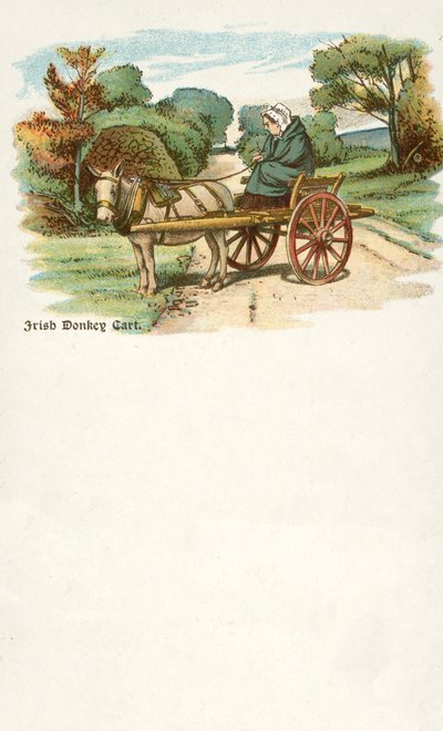 ロバと荷車を持つ女性（アイルランド）（クロモリト 作： Irish School
