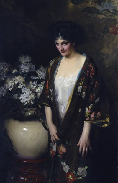 茶色の着物（キャサリン・ベータ・ラ・フォークの肖像） 作： Irving R. Wiles