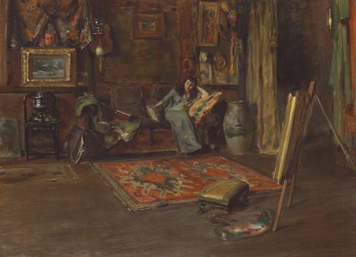 ウィリアム メリット チェイスのテンス ストリート スタジオのインテリア (キャンバスに油彩) 作： Irving Ramsay Wiles
