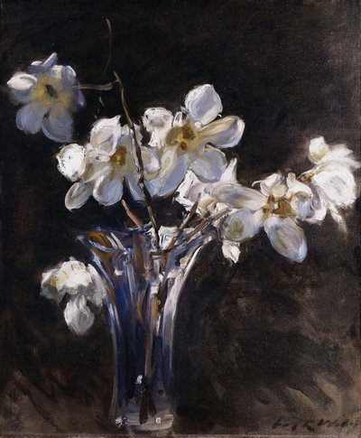 花瓶に入ったモクレン 作： Irving Ramsay Wiles