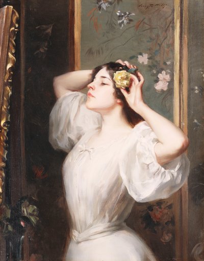 黄色いバラ、1900年頃（キャンバスに油彩） 作： Irving Ramsay Wiles