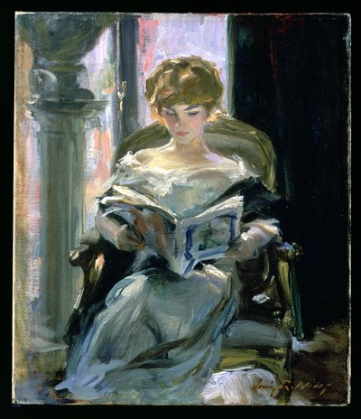 読む女（キャンバスに油彩） 作： Irving Ramsay Wiles