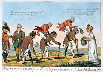 ミリタリーリープフロッグ、または若いジェントルマンへのヒント 作： Isaac (after) Cruikshank