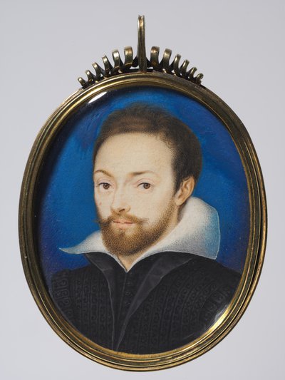 男の肖像、c.1615（後の銀の金箔のフレームのカードの水彩画） 作： Isaac (after) Oliver