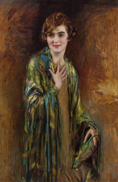 緑のショールを持つ少女の肖像、1920年頃 作： Isaac Cohen