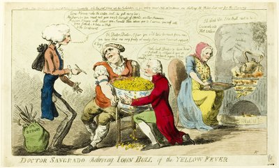 ジョン・ブルを黄熱病から救うサングラード医師 作： Isaac Cruikshank