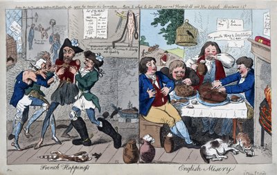 フランスの幸福：英語の悲惨さ、パブ。 1793年（手描きの彫刻） 作： Isaac Cruikshank