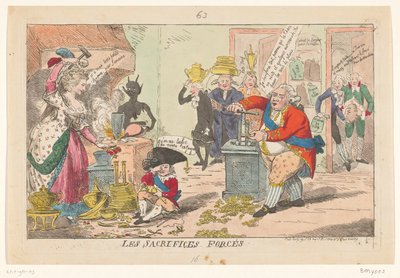 Lodewijk XVI、1789年のマリー・アントワネットのスポットライト Forced Sacrifices (オブジェクトのタイトル) 作： Isaac Cruikshank