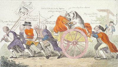 1790 年、框か市会議員のスミスフィールドへのコーポレーション ホッグの旅は、ピッグ ショーの男性に変わった。 作： Isaac Cruikshank