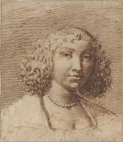 真珠のネックレスを持つ若い女性 作： Isaac Fuller