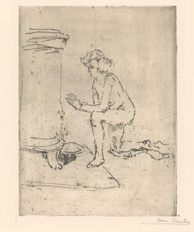 ストーブ用ひざまずくモデル 作： Isaac Israels (signed by artist)