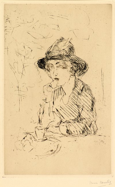 Dame aan ontbijttafel [朝食のテーブルでの女性]（エッチング） 作： Isaac Israels