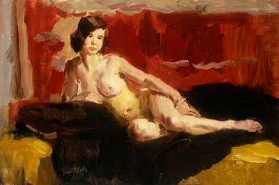 リクライニングヌード（キャンバスに油彩） 作： Isaac Israels