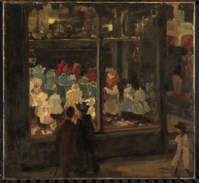 ショーウィンドウ ファッション倉庫 Bahlmann & Co, Nieuwendijk 202, Amsterdam, at night 作： Isaac Israels