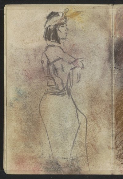 横顔でオリエンタル ドレスを着た立っている女性 作： Isaac Israels