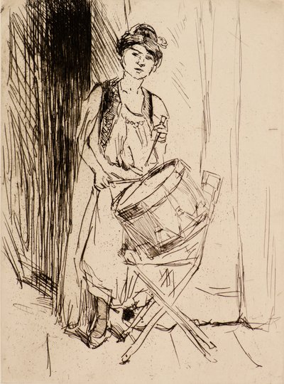 ドラムを持った女性（エッチング） 作： Isaac Israels