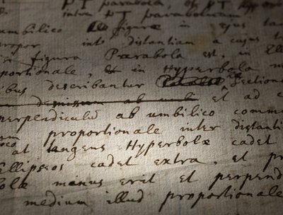 Principia Mathematica の 2 ページの改訂版 作： Isaac Newton