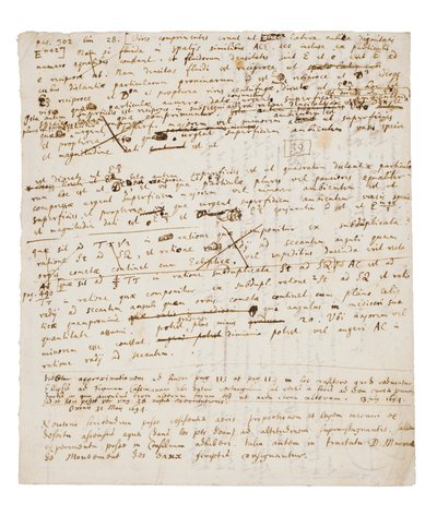 Principia Mathematica の 2 ページの改訂版 作： Isaac Newton
