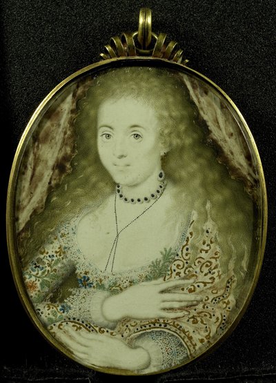 アラベラ・スチュアート、c.1590-1615（羊皮紙、金、ガラス） 作： Isaac Oliver