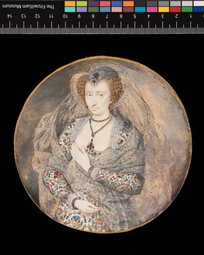 ミニチュア不明な女性ルーシー・ヘリントン、ベッドフォード伯爵夫人（旧称）、1605年頃（カードにボディカラーと水彩画） 作： アイザック・オリバー