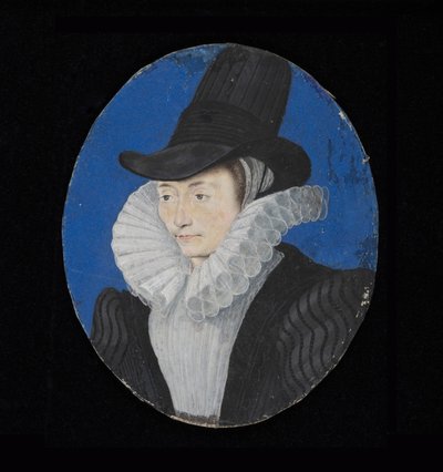 不明な女性の肖像画のミニチュア、1590年頃（ヴェラムのトイレ） 作： Isaac Oliver