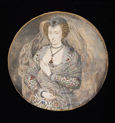 不明な女性、以前はルーシーハリントンと呼ばれていました、ベッドフォード伯爵夫人、1605年頃（カードにはボディカラーとトイレ）（スケッチは88888を参照） 作： Isaac Oliver
