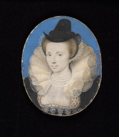 未知の女性、c.1595-1600（カードに置かれたベラムの水彩画） 作： Isaac Oliver