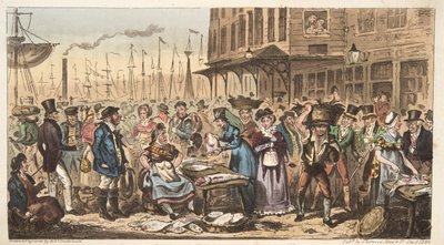 英国のスパイ、パブからハイライフの戯れ、またはビリングスゲートへの訪問。 1824（手塗りの彫刻） 作： Isaac Robert Cruikshank