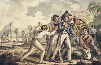 バーニー船長、殺害された船員を発見」、クック船長の航海 作： Isaac Robert Cruikshank
