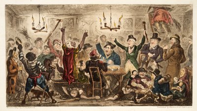 イングリッシュスパイのパジャースキャジャーズケンを駆け巡る廷臣たち。 1824（手塗りの彫刻） 作： Isaac Robert Cruikshank