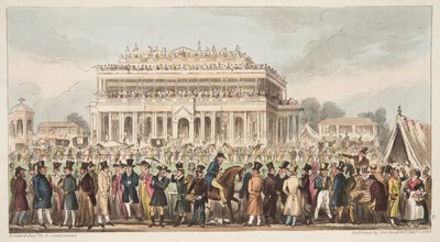 グレートセントレガーレース中のドンカスターレースコース、1824年、The English Spyのパブ。 1824（手塗りの彫刻） 作： Isaac Robert Cruikshank
